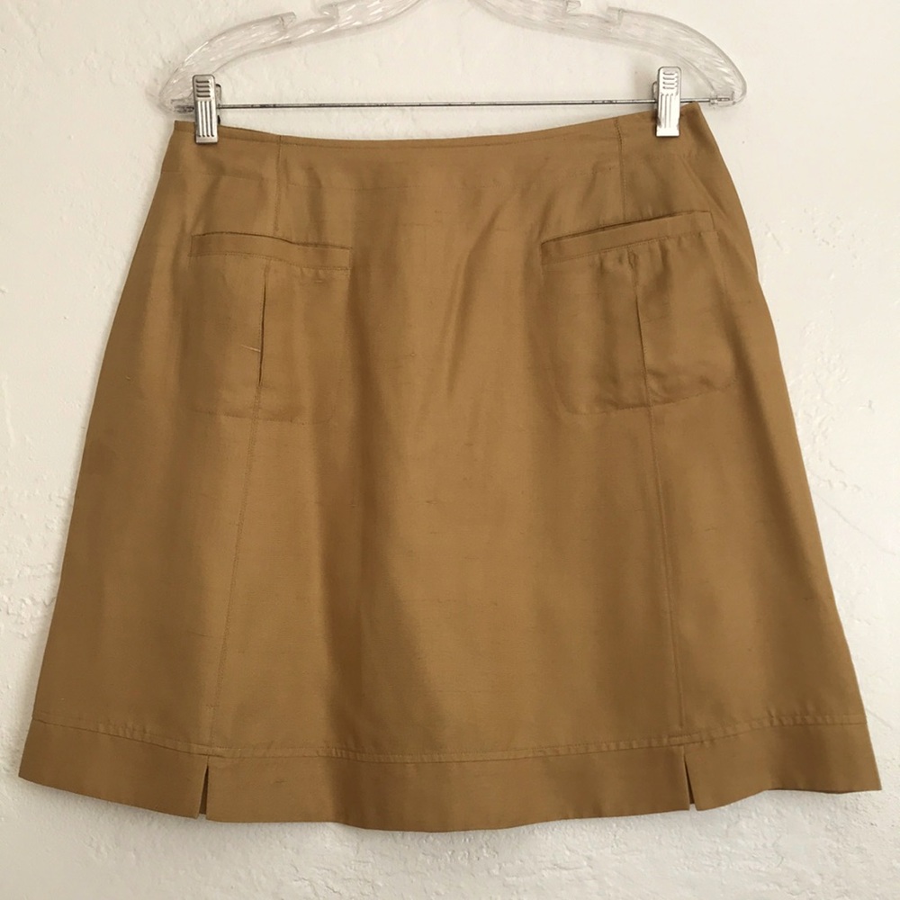 Telluride Clothing Co. vintage camel colored 100% silk above knee A-line skirt